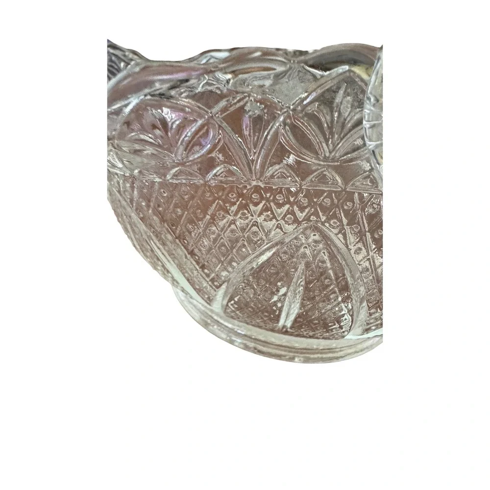 Vintage Clear Pressed Glass Basket Starburst Base Scalloped Rim 8 Inch Handle